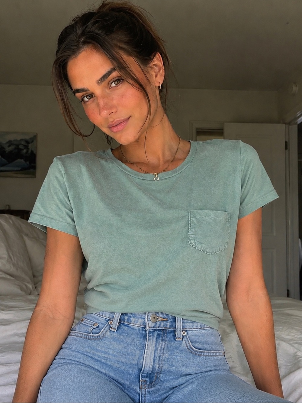 Zara Sage Green Pocket Tee